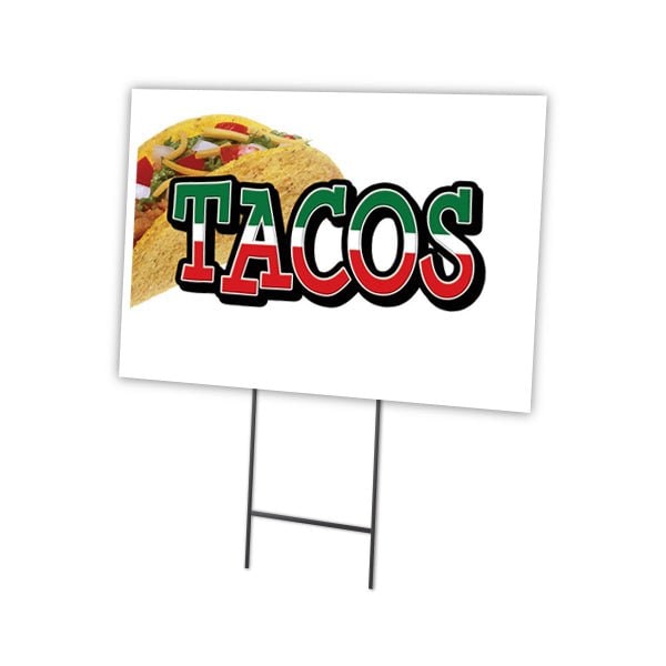 Tacos Yard Sign & Stake outdoor plastic coroplast window, C-1216-DS-Tacos